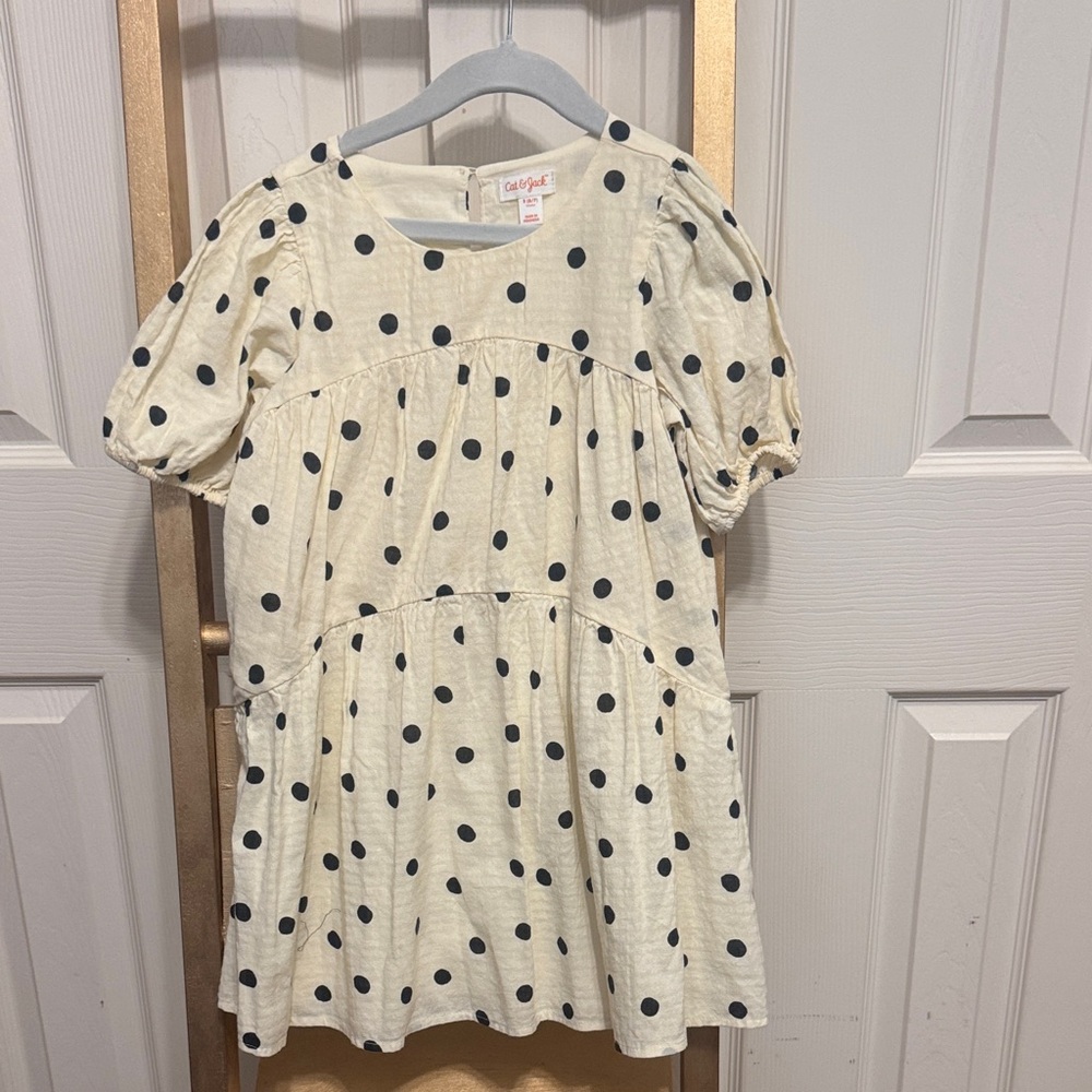 Cat & Jack Cream and Black Polka Dot Dress